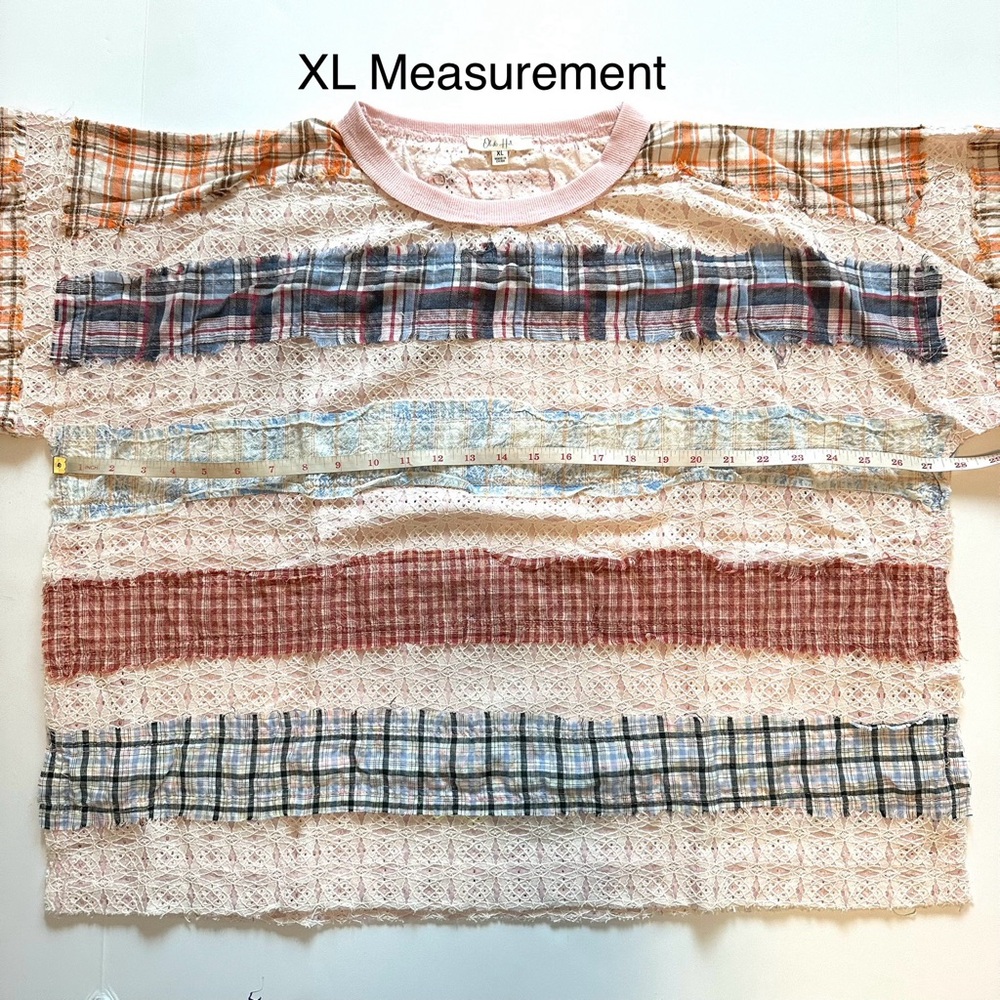 Oli & Hali Lace Plaid Mix Knit Top in Blush - Picture 6 of 6